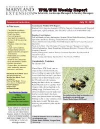 TPM/IPM Weekly Report for Arborists, Landscape Managers & Nursery Managers