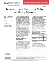 Nutrient and Fertilizer Value of Dairy Manure