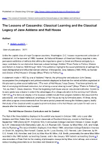 The Lessons of Cassandra: Classical Learning and the Classical Legacy of Jane Addams and Hull House