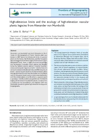High-Elevation Limits and the Ecology of High-Elevation Vascular Plants: Legacies from Alexander Von Humboldt1