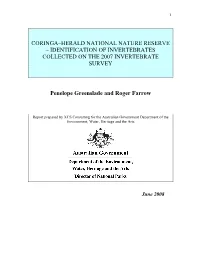 Identification of Invertebrates Collected on the 2007 Invertebrate Survey