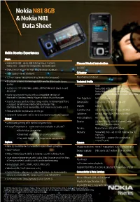 Nokia N81 8GB & Nokia N81 Data Sheet
