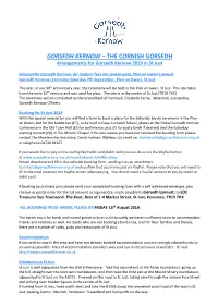 THE CORNISH GORSEDH Arrangements for Gorsedh Kernow 2019 in St Just