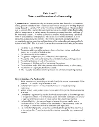 Unit 1 and 2 Nature and Formation of a Partnership