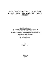 Characterization and Classification of Wines from Grape Varieties Grown in Turkey