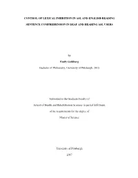 Control of Lexical Inhibition in Asl and English-Reading