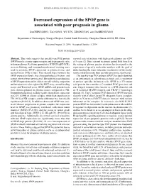 Decreased Expression of the SPOP Gene Is Associated with Poor Prognosis in Glioma