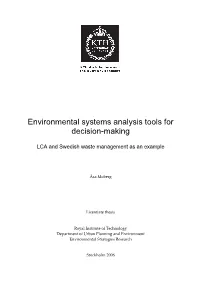 Environmental Systems Analysis Tools for Decision-Making