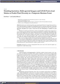 Modeling Insolation, Multi-Spectral Imagery and Lidar Point-Cloud Metrics to Predict Plant Diversity in a Temperate Montane Forest