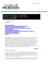 Restorative Practices in Institutional Settings and at Release: Victim Wrap Around Programs *