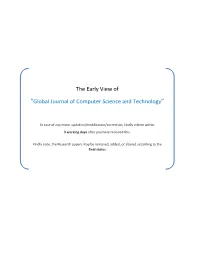The Early View of “Global Journal of Computer Science And
