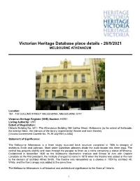 Victorian Heritage Database Place Details - 26/9/2021 MELBOURNE ATHENAEUM