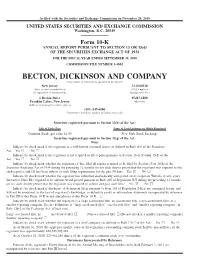 BECTON, DICKINSON and COMPANY (Exact Name of Registrant As Specified in Its Charter) New Jersey 22-0760120 (State Or Other Jurisdiction of (I.R.S