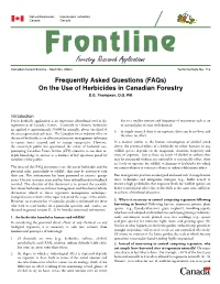 (Faqs) on the Use of Herbicides in Canadian Forestry D.G