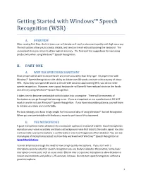 Getting Started with Windows Speech Recognition