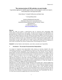 The Communication of CSR Activities Via Social Media