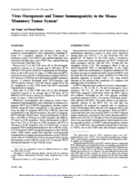 Virus Oncogenesis and Tumor Immunogenicity in the Mouse Mammary Tumor System1