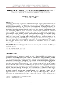 Managerial Economics and the Effectiveness of Quantitative Analysis for Profit Maximizing Companies in Africa