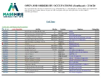 OPEN JOB ORDERS by OCCUPATIONS (Southeast) - 2/10/20 This Report Lists All Open Job Orders in About 25 Miles Range of Plymuth, MA Area