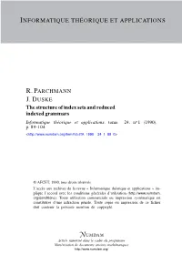 The Structure of Index Sets and Reduced Indexed Grammars Informatique Théorique Et Applications, Tome 24, No 1 (1990), P