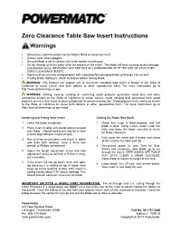 Zero Clearance Table Saw Insert Instructions