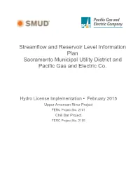 FERC 2101 SMUD-PGE Streamflow Reservoir Level Information