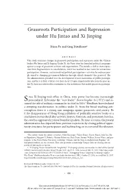 Grassroots Participation and Repression Under Hu Jintao and Xi Jinping