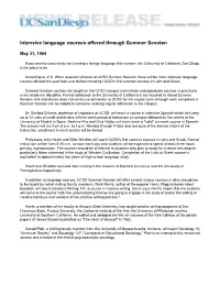 Intensive Language Courses Offered Through Summer Session