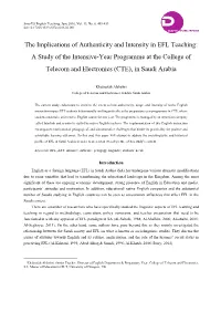 The Implications of Authenticity and Intensity in EFL Teaching