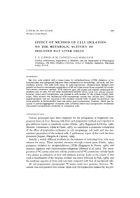 Effect of Method of Cell Isolation on the Metabolic Activity of Isolated Rat Liver Cells