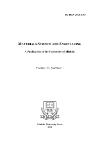 Materials Science and Engineering Materials Science and Engineering
