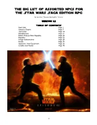 The Big List of Assorted Npcs for the Star Wars Saga Edition RPG