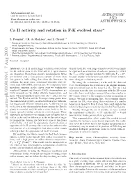 Ca II Activity and Rotation in FK Evolved Stars