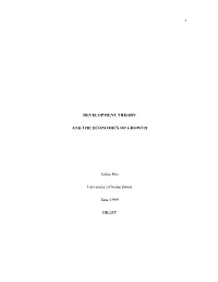 DEVELOPMENT THEORY and the ECONOMICS of GROWTH Jaime