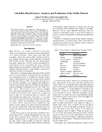 Likability-Based Genres: Analysis and Evaluation of the Netflix Dataset