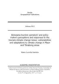 Botswana Tourism Operators' and Policy Maker's Perceptions And