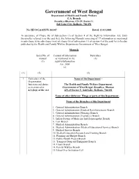 Government of West Bengal Department of Health and Family Welfare G.A