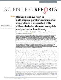 Reduced Loss Aversion in Pathological Gambling and Alcohol Dependence Is Associated with Differential Alterations in Amygdala An