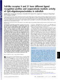 Toll-Like Receptor 9 and 21 Have Different Ligand Recognition Profiles