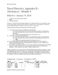 Travel Directive, Appendix D - Allowances - Module 4 Effective - January 19, 2018