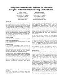 Using User Created Game Reviews for Sentiment Analysis: a Method for Researching User Attitudes