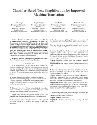 Classifier-Based Text Simplification for Improved Machine Translation