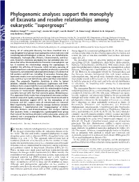 Phylogenomic Analyses Support the Monophyly of Excavata and Resolve Relationships Among Eukaryotic ‘‘Supergroups’’
