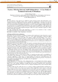 Factors Affecting Internal Audit Independence: a Case Study of Technical University of Mombasa