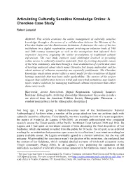 Articulating Culturally Sensitive Knowledge Online: a Cherokee Case Study*
