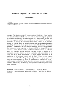 Common Purpose’: the Crowd and the Public