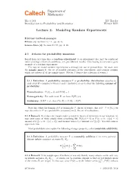 Lecture 2: Modeling Random Experiments