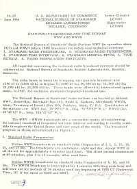Standard Frequencies and Time Signals Wwv and Wwvh