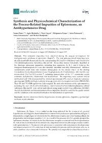 Synthesis and Physicochemical Characterization of the Process-Related Impurities of Eplerenone, an Antihypertensive Drug