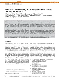 Synthesis, Conformation, and Activity of Human Insulin- Like Peptide 5 (INSL5) Mohammed Akhter Hossain,[A] Ross A